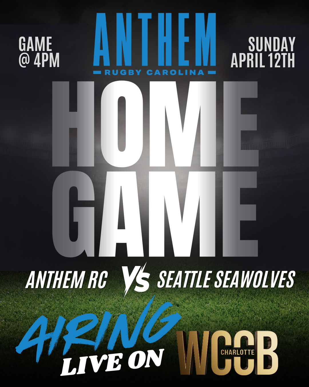 LIVE today on WCCB: Anthem Rugby Carolina vs. Seattle Seawolves