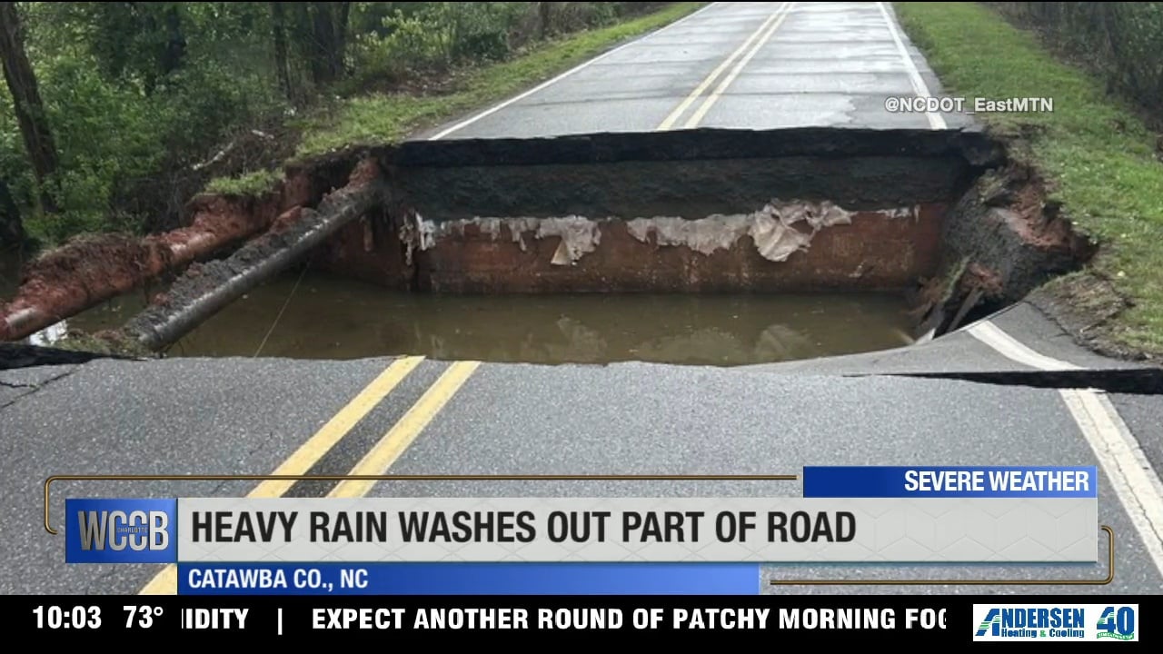 Heavy rain washes out part of road - WCCB Charlotte