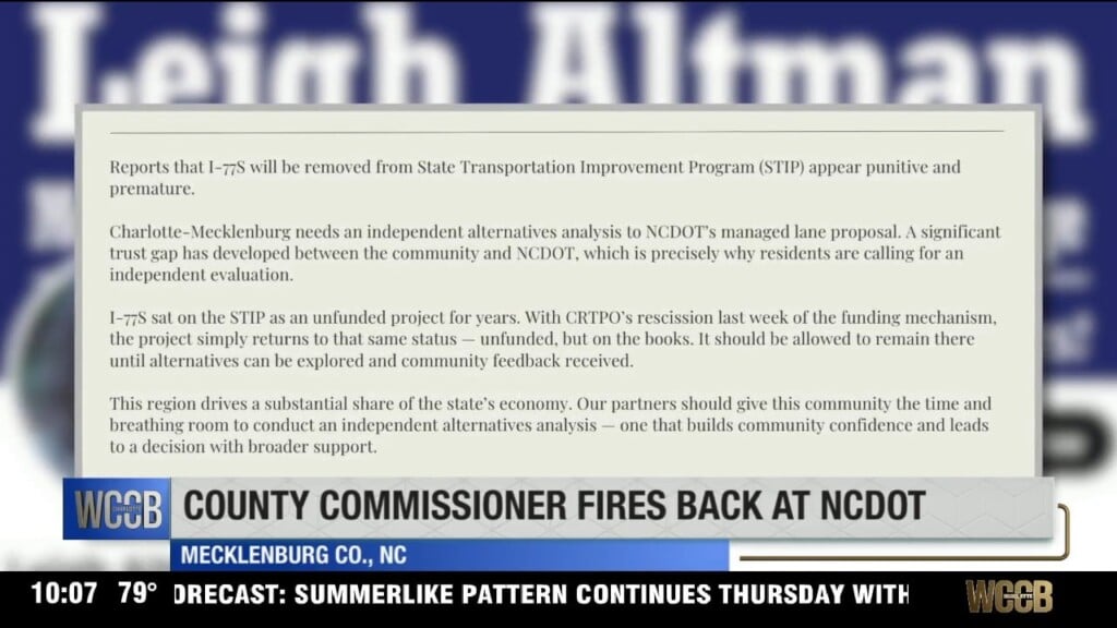 County Commissioner Fires Back At Ncdot