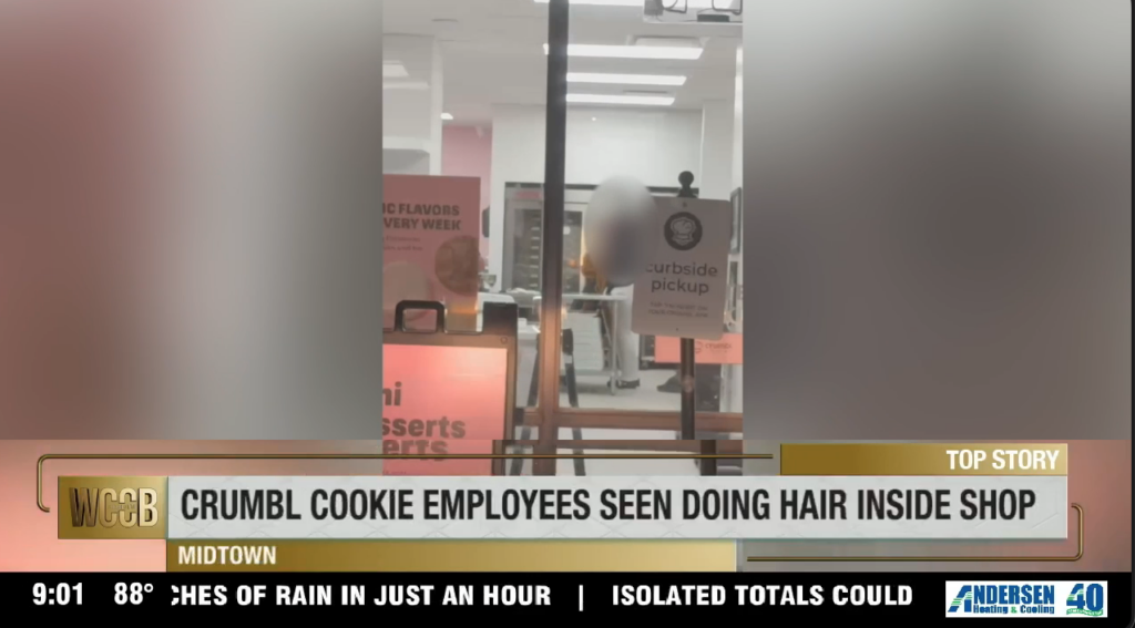 Crumble Cookie Employees Seen Doing Hair Inside Shop