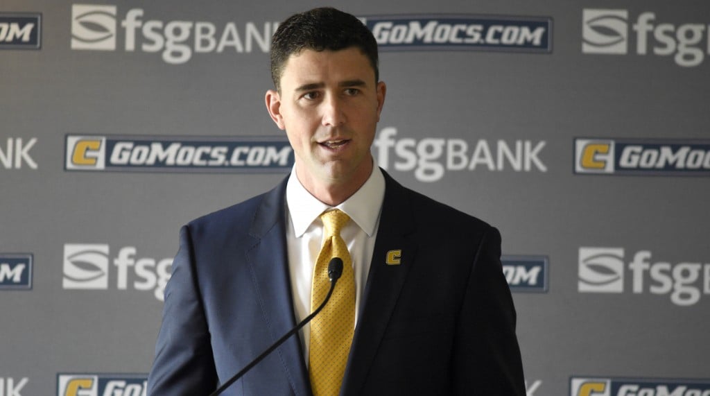 UT Chattanoogas New Head Football Coach Tom Arth is introduced during a press conference in Chattanooga