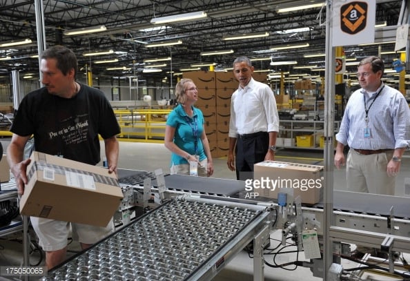 President Obama tours Amazon facility