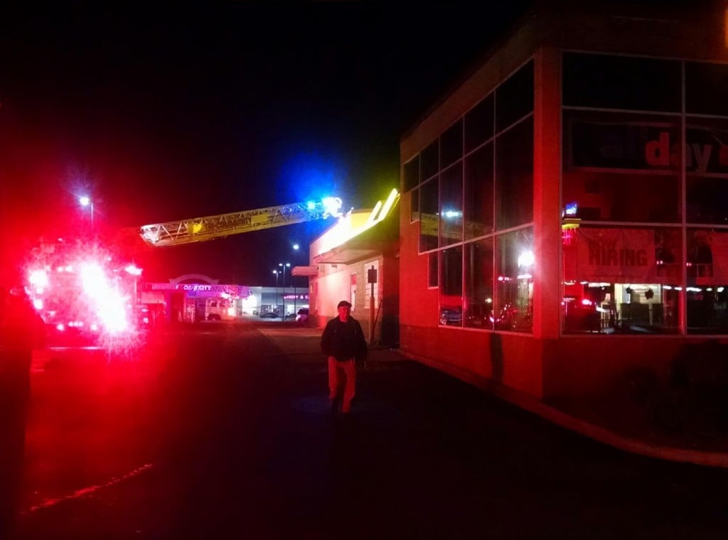 night shot of fire truck outside Ooltewah McDonalds
