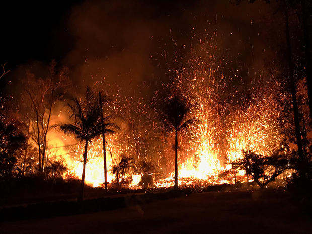 A new fissure spraying lava fountains as high as about 230 feet (70 m)