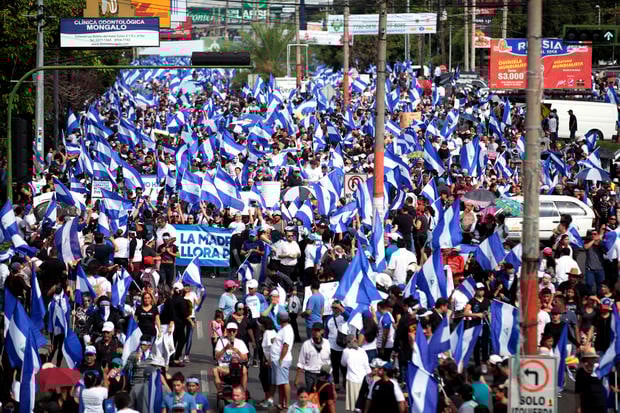 Anti-government protesters take part in a march in support of "the Mothers of April" movement - whose children died in the protests - on Nicaragua's National Mothers Day