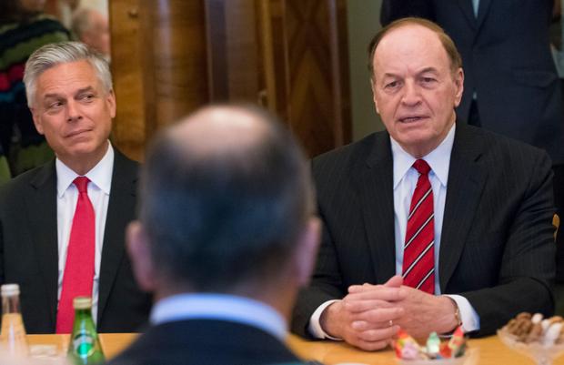 Russian Foreign Minister (C) listens to US Senator Richard Shelby (R) during his meeting with US congressional delegation as US Ambassador to Russia Jon Huntsman Jr. listens in Moscow