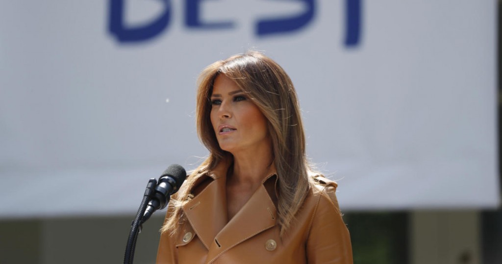 U.S. first lady Melania Trump delivers remarks at the "launch of her Be Best initiatives in the Rose Garden of the White House in Washington