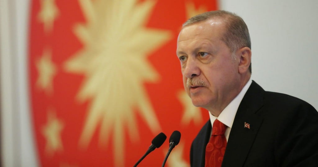 Turkish President Tayyip Erdogan addresses businessmen in Trabzon