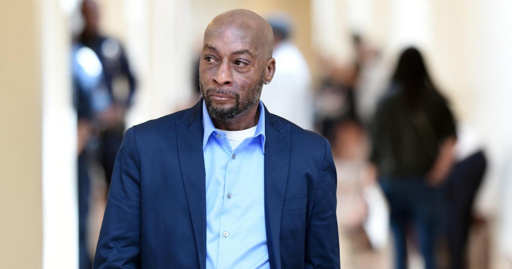 Plaintiff DeWayne Johnson walks towards the courtroom during a brief break as the Monsanto trial continues in San Francisco