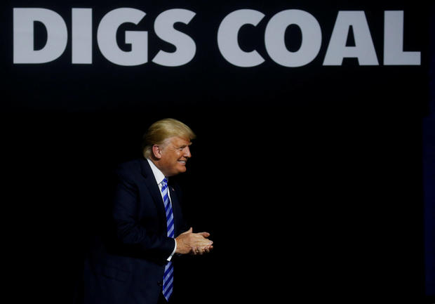 U.S. President Donald Trump acknowledges the crowd at a Make America Great Again rally at the Civic Center in Charleston
