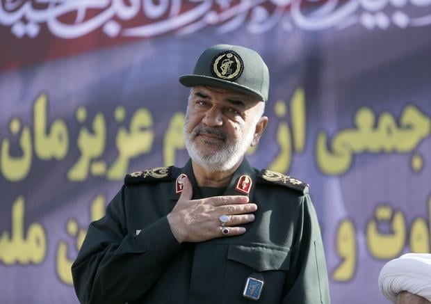 Hossein Salami deputy commander of the Islamic Revolutionary Guard Corps attends a public funeral ceremony for those killed during an attack on a military parade on the weekend