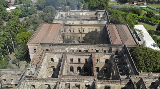 The National Museum stands gutted after an overnight fire in Rio de Janeiro