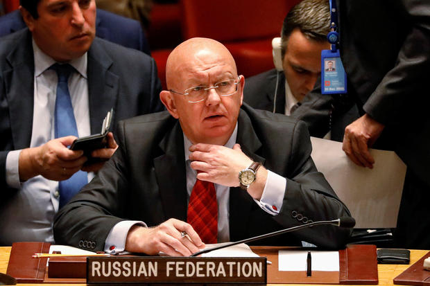 Russian Ambassador to the United Nations Vassily Nebenzia attends a United Nations Security Council meeting about implementation of sanctions against North Korea at U.N. headquarters in New York 
