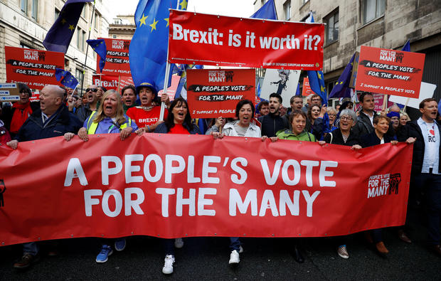 Anti-Brexit supporters demonstrate in the centre of the city