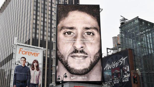 A Nike Ad featuring American football quarterback  Colin Kaepernick is on diplay September 8