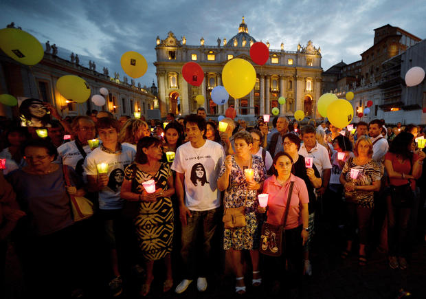 Demonstrators gather around Emanuela Orlandi's brother