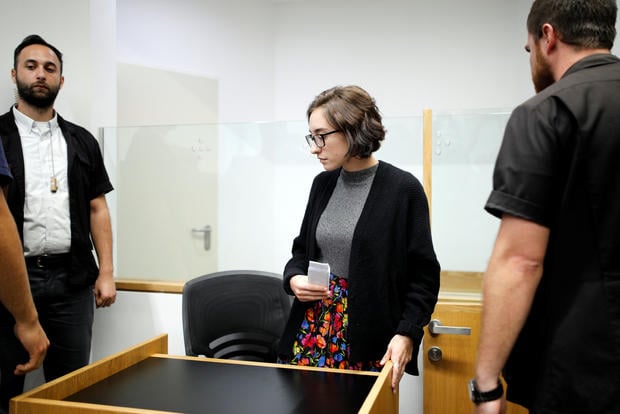 U.S. student Lara Alqasem appears at the district court in Tel Aviv 