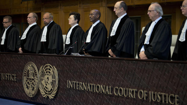 Judges enter the International Court of Justice