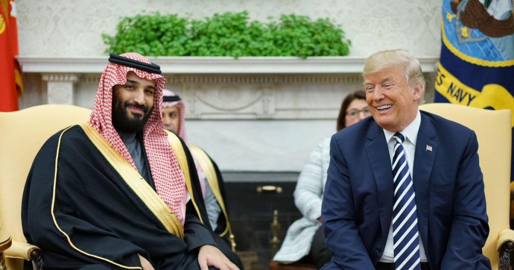 US President Donald Trump (R) meets with Saudi Arabia's Crown Prince Mohammed bin Salman in the Oval Office of the White House on March 20