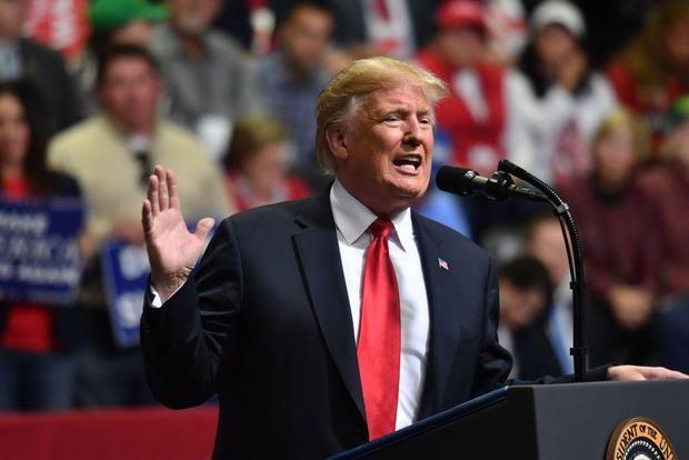 US President Donald Trump speaks during a "Make America Great Again" campaign rally at McKenzie Arena