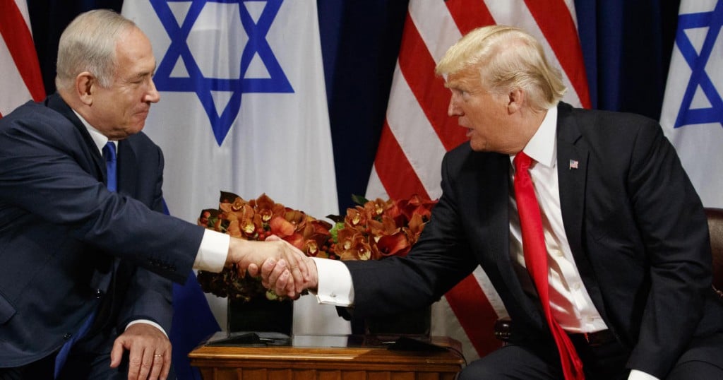 President Donald Trump meets with Israeli Prime Minister Benjamin Netanyahu at the Palace Hotel during the United Nations General Assembly