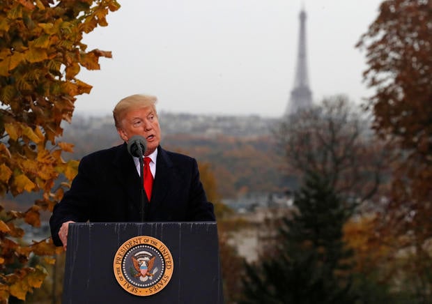 President Donald Trump speaks during an American Commemoration Ceremony