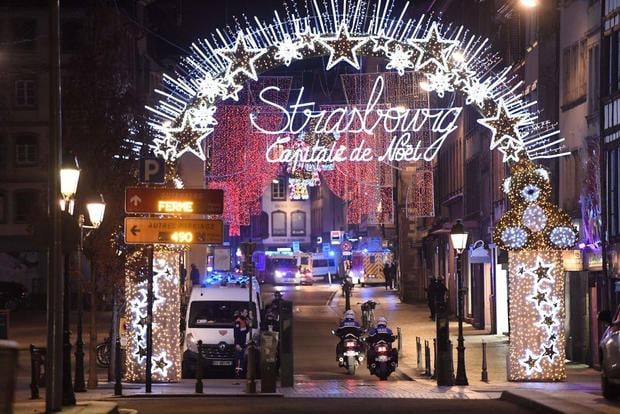 Police motorcycles drives in the streets of Strasbourg