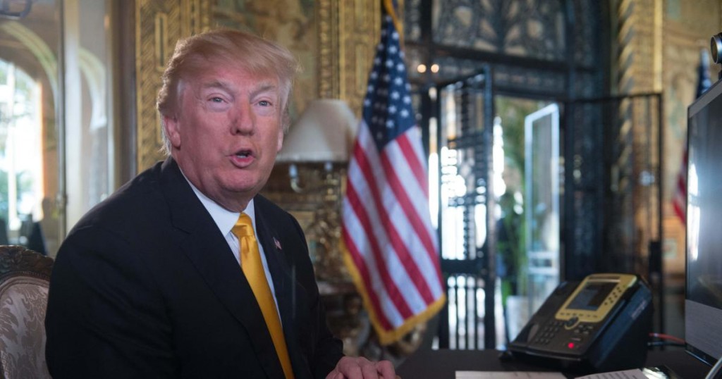 US President Donald Trump prepares his traditionnal adress to thank members of the US military via video teleconference on Thanksgiving day