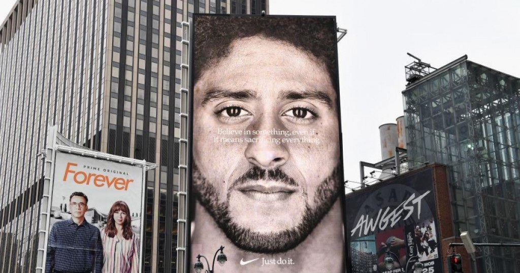 A Nike Ad featuring American football quarterback  Colin Kaepernick is on diplay September 8