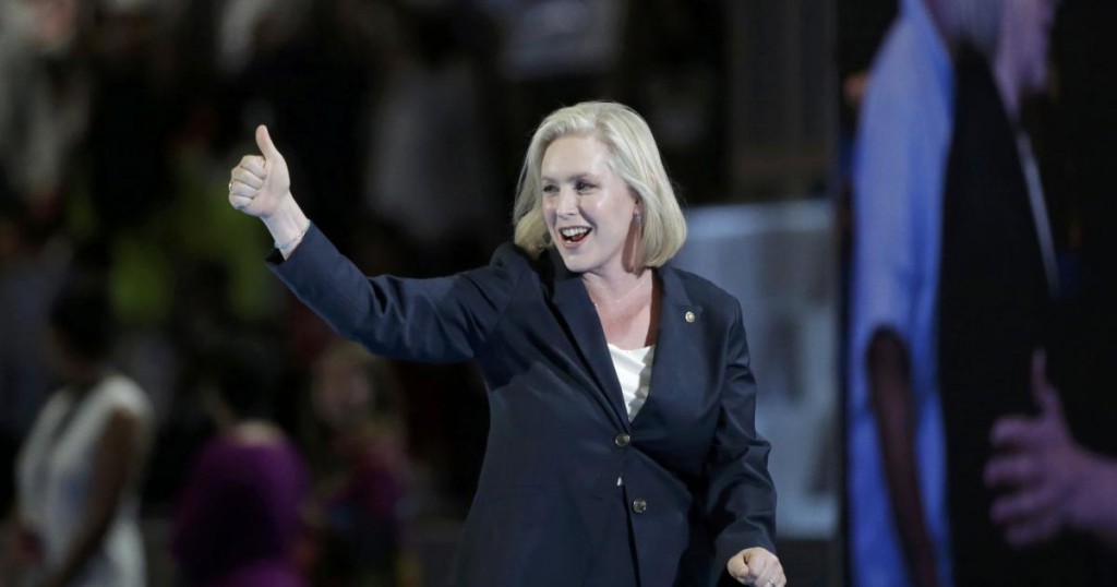 Senator Kirsten Gillibrand (D-NY) leaves the stage after speaking at the Democratic National Convention in Philadelphia