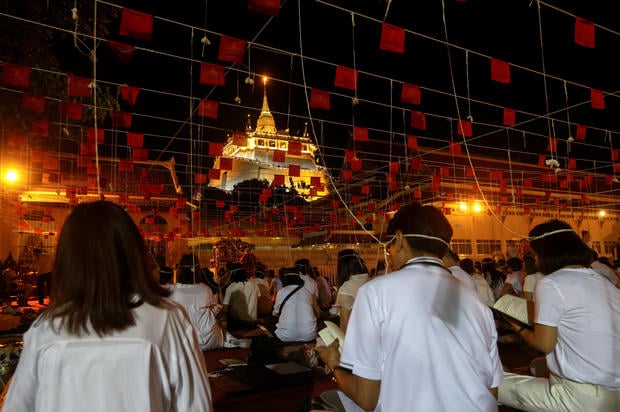 Thais pray to celebrate the New Year 2019 at the Golden Mountain temple or Wat Saket in Bangkok 