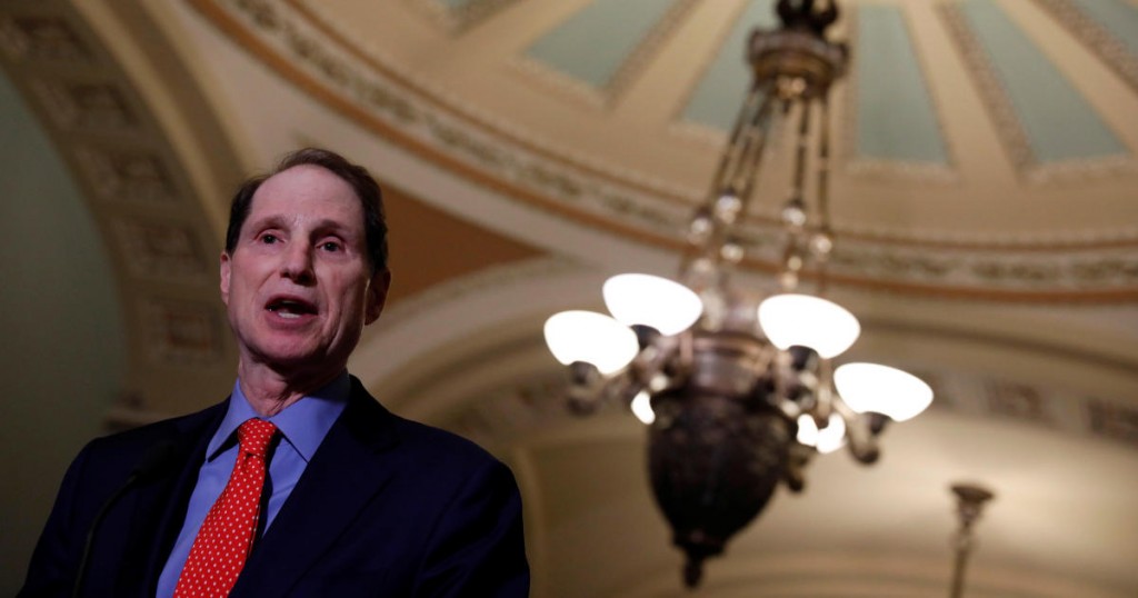 Senator Ron Wyden (D-OR) speaks to reporters on following a policy luncheon on Capitol Hill in Washington