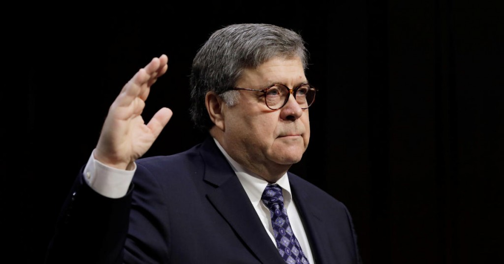 William Barr is sworn in to testify at a Senate Judiciary Committee hearing on his nomination to be attorney general of the United States on Capitol Hill in Washington