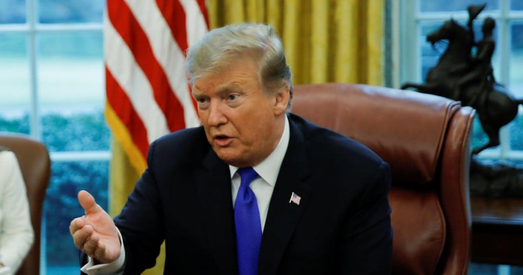 U.S. President Donald Trump speaks during a meeting with China's Vice Premier Liu He in the Oval Office at the White House in Washington