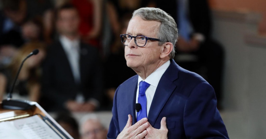 Ohio Governor Mike DeWine speaks during a public inauguration ceremony at the Ohio Statehouse