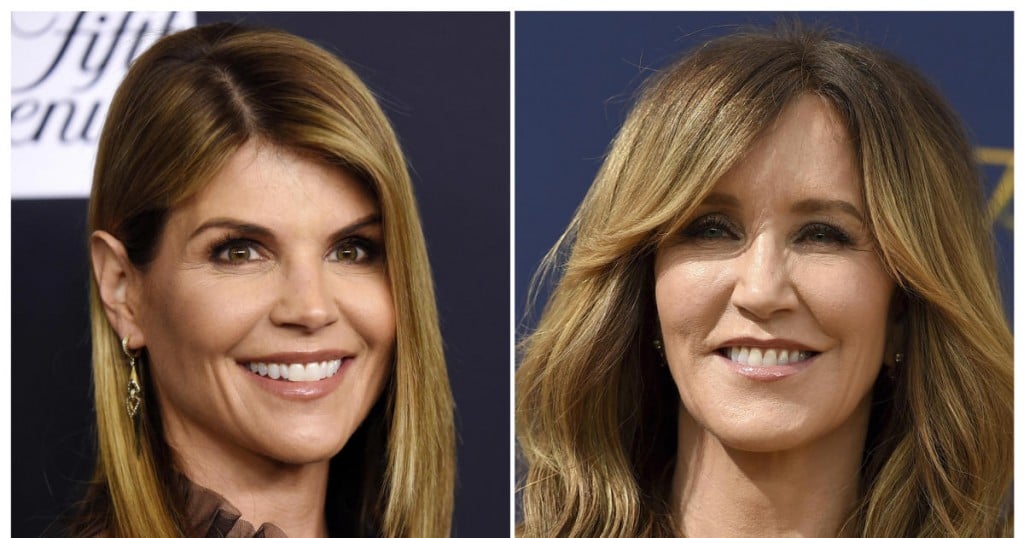 This combination photo shows actress Lori Loughlin at the Women's Cancer Research Fund's An Unforgettable Evening event in Beverly Hills