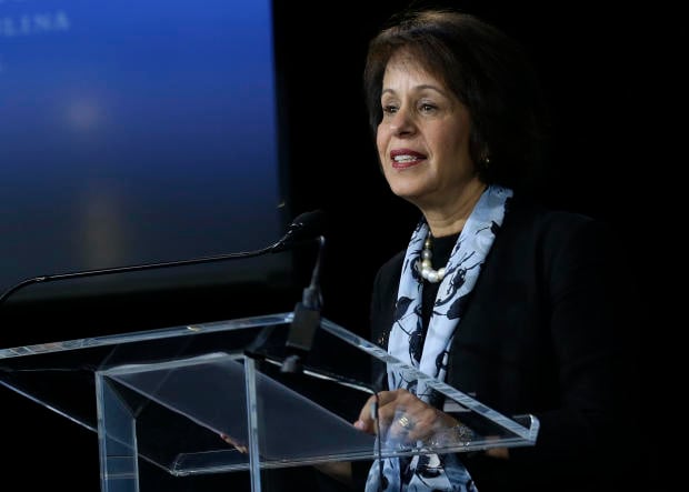 University of North Carolina Chancellor Carol Folt addresses members of the media regarding an investigation into academic irregularities at the University during a press conference following a special joint meeting of the University of North Carolina Board of Governors and the UNC-Chapel Hill Board of Trustees in Chapel Hill