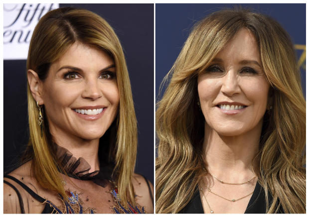 This combination photo shows actress Lori Loughlin at the Women's Cancer Research Fund's An Unforgettable Evening event in Beverly Hills
