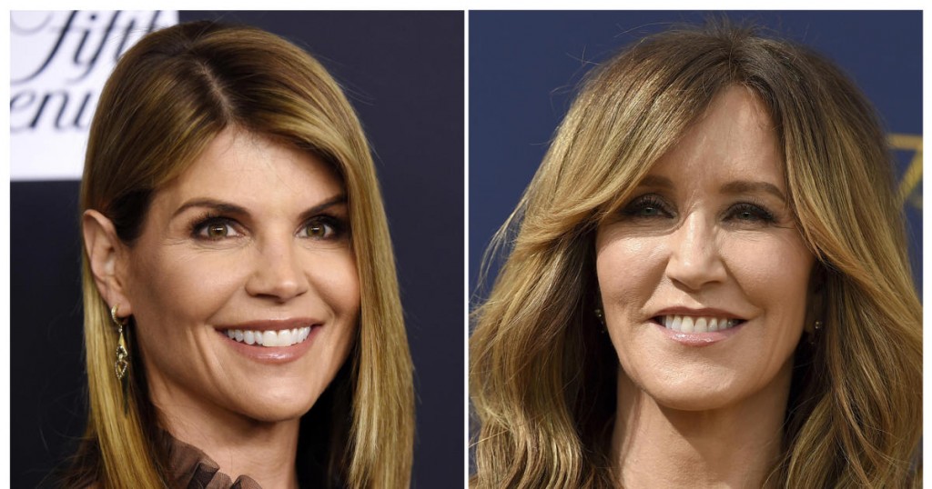 This combination photo shows actress Lori Loughlin at the Women's Cancer Research Fund's An Unforgettable Evening event in Beverly Hills