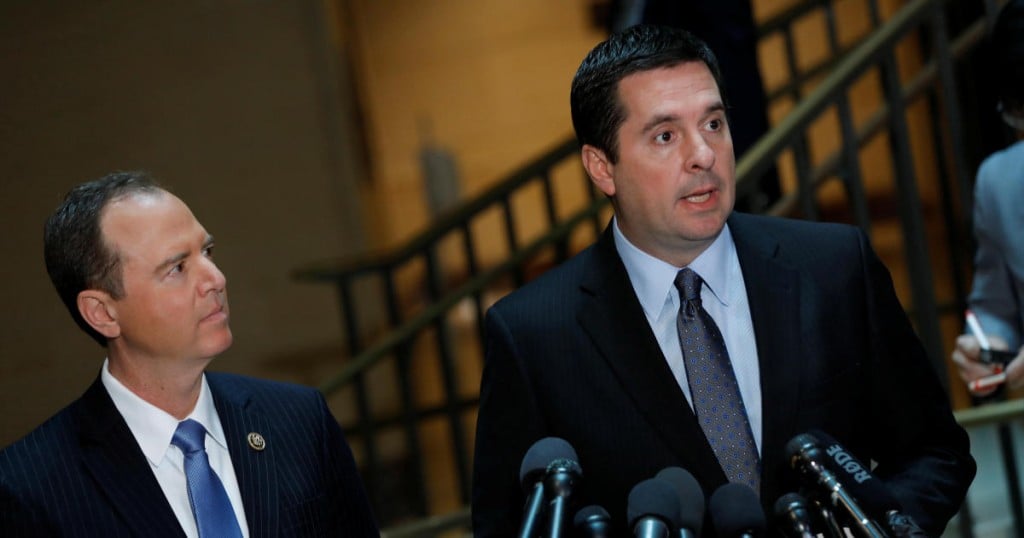 House Select Committee on Intelligence Chairman Rep. Devin Nunes (R-CA) and Ranking Member Rep. Adam Schiff (D-CA) speak with the media about the ongoing Russia investigation on Capitol Hill in Washington