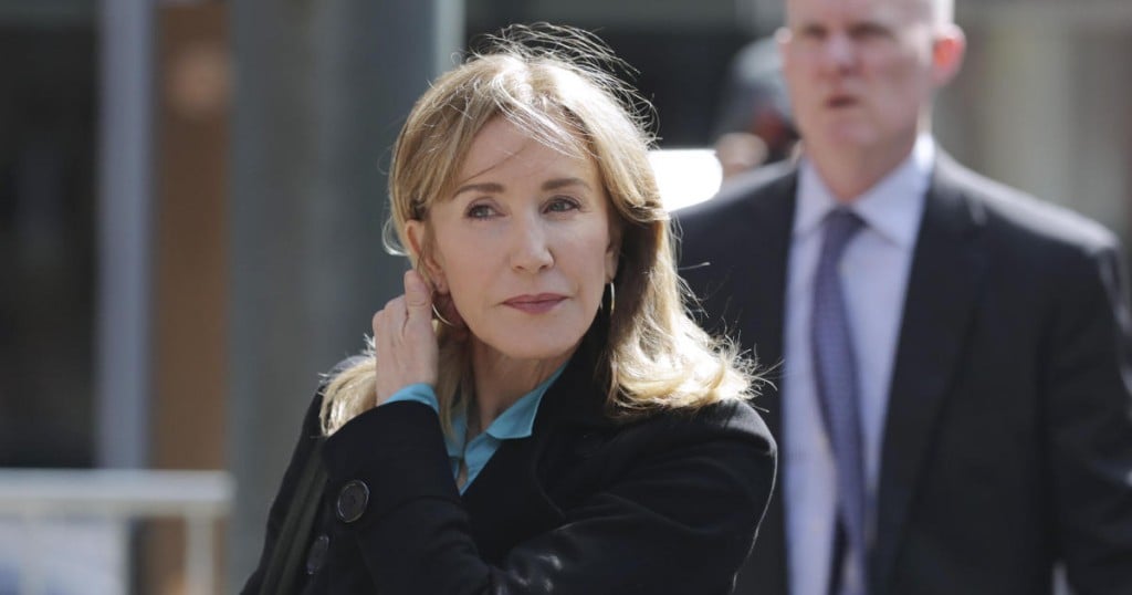 Actress Felicity Huffman arrives at federal court in Boston on Wednesday