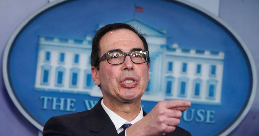 US Secretary of the Treasury Steven Mnuchin takes a question during a briefing in the Brady Briefing Room of the White House in Washington