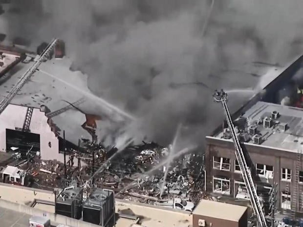 A building was leveled by a gas explosion in Durham, North Carolina, on April 10, 2019. 