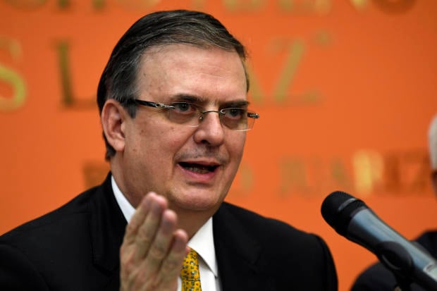 Mexican ?Foreign Minister Marcelo Ebrard speaks during a news conference at the Embassy of Mexico in Washington
