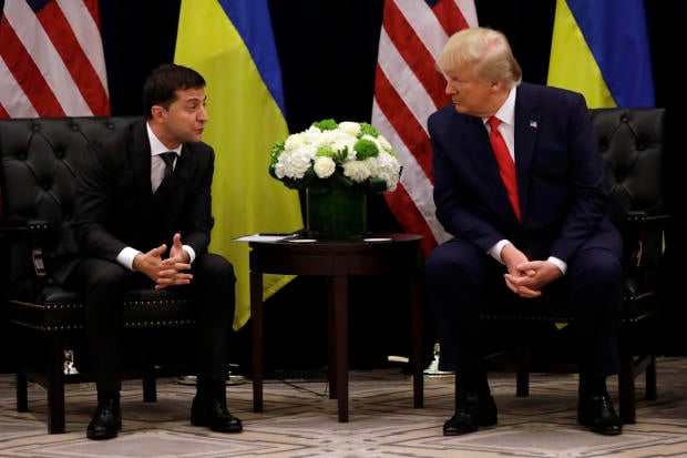 President Donald Trump meets with Ukrainian President Volodymyr Zelenskiy at the InterContinental Barclay New York hotel during the United Nations General Assembly