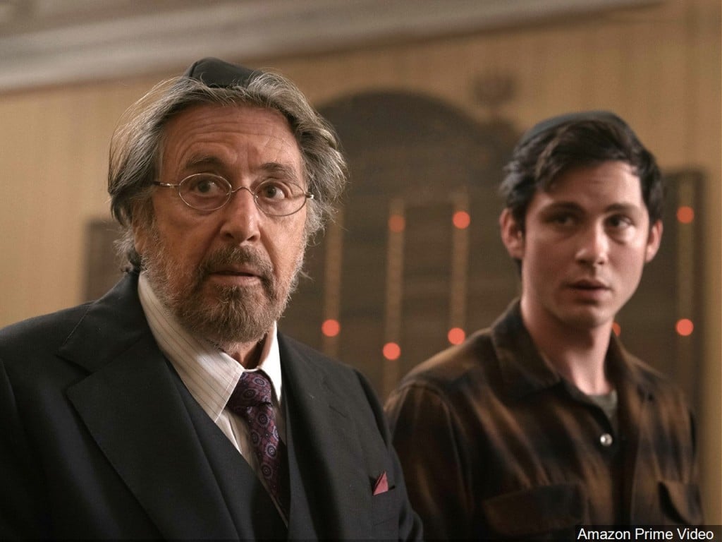 Al Pacino (L) as Meyer Offerman and Logan Lerman (R) as Jonah Heidelbaum from the Amazon Prime Video series "Hunters"