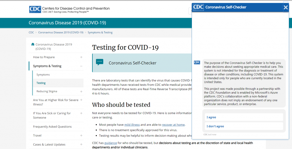 CDC Online Coronavirus Self-Testing Tool