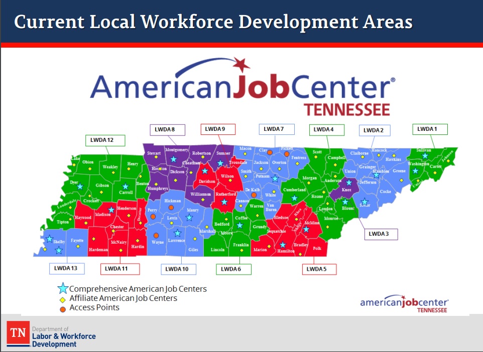 TN Workforce Development Area Map