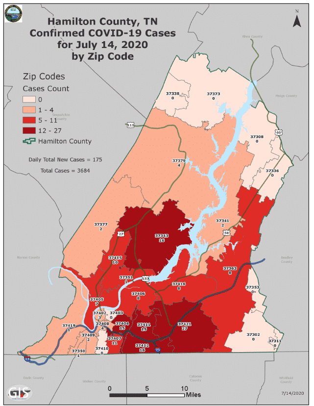Chattanooga Zip Code Map Extremely High Count Of New Covid-19 Cases In Hamilton County - Wdef