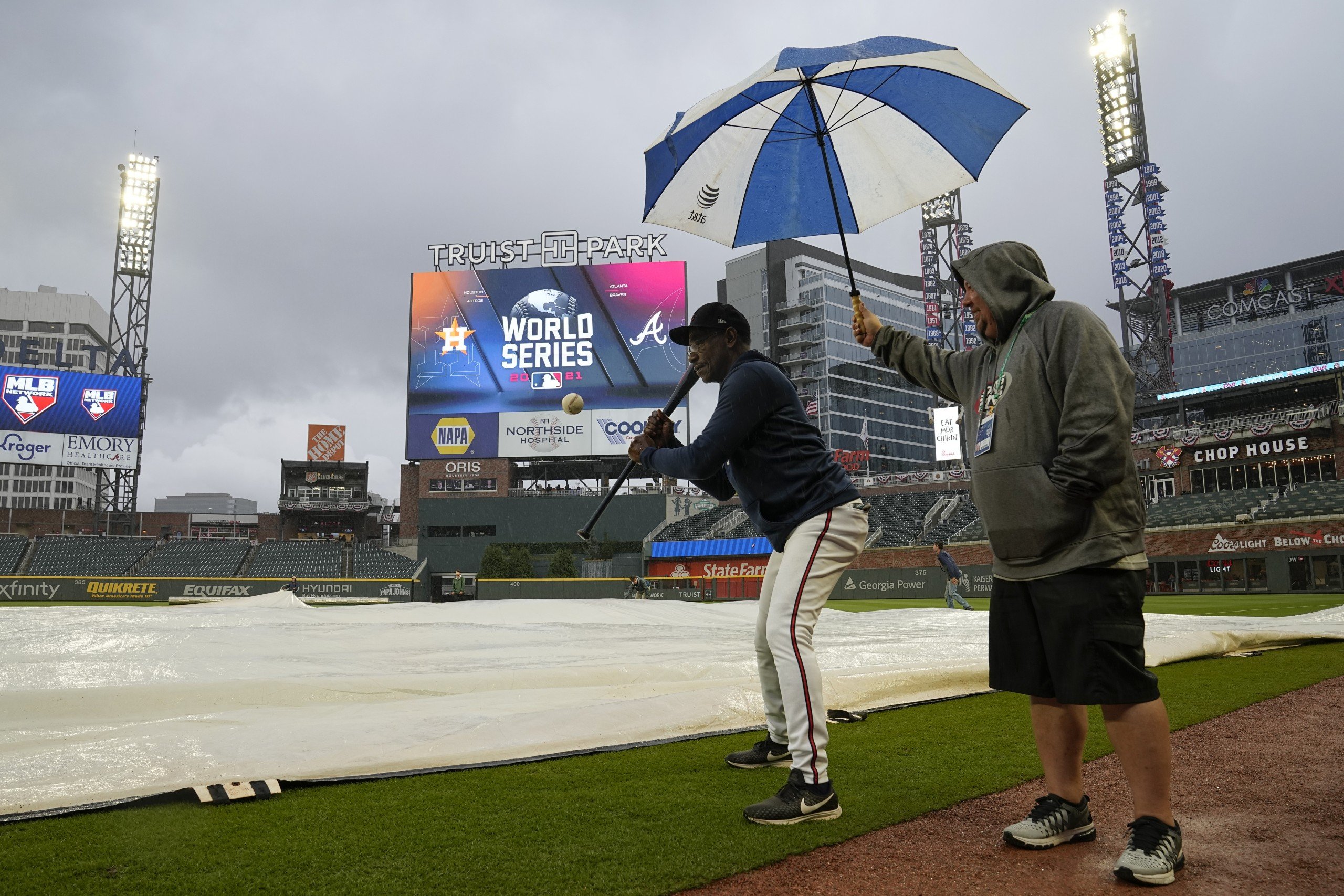 The Latest: Tarp on field at Truist Park during all-day rain - WDEF